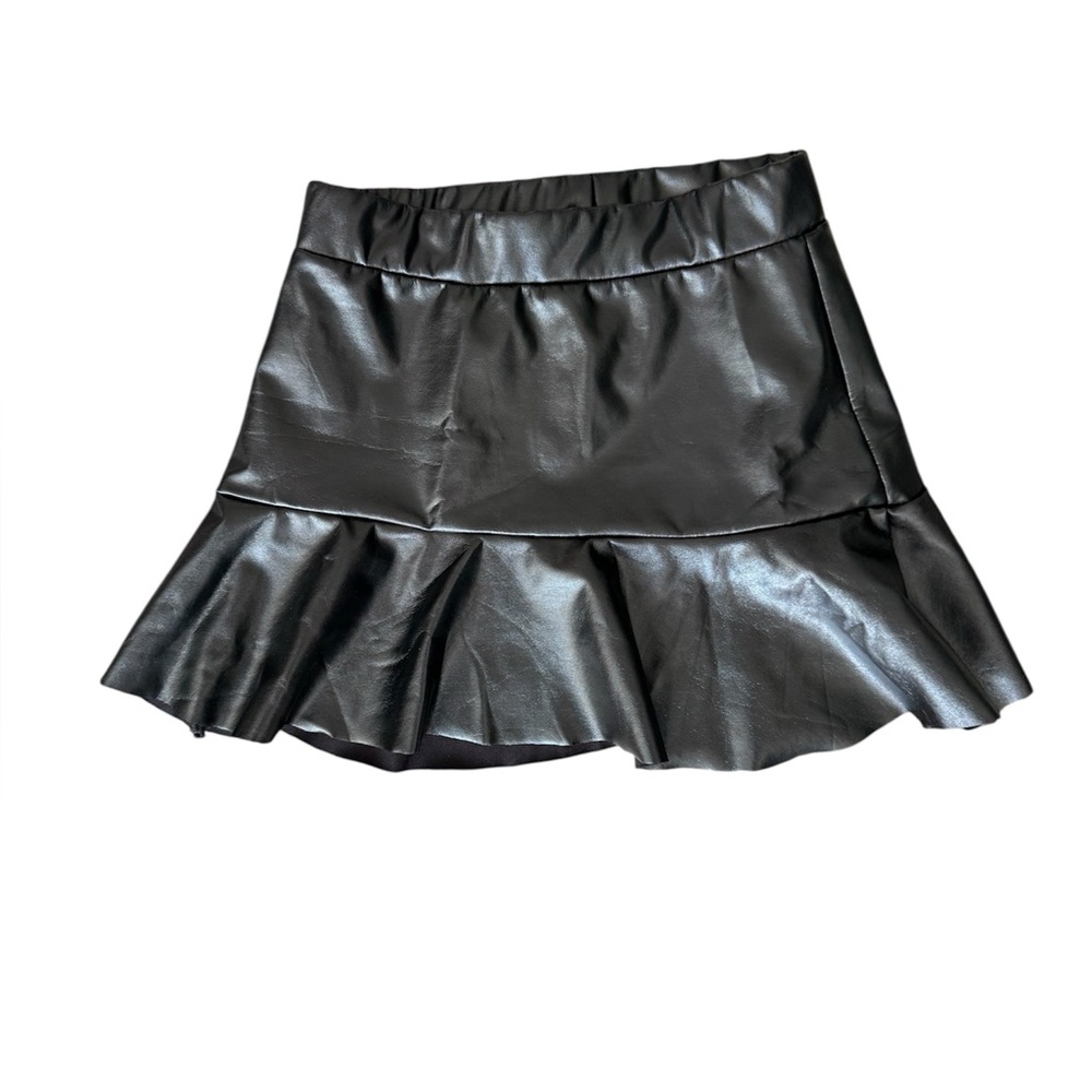 Stylish Black Faux Leather Kids Skirt